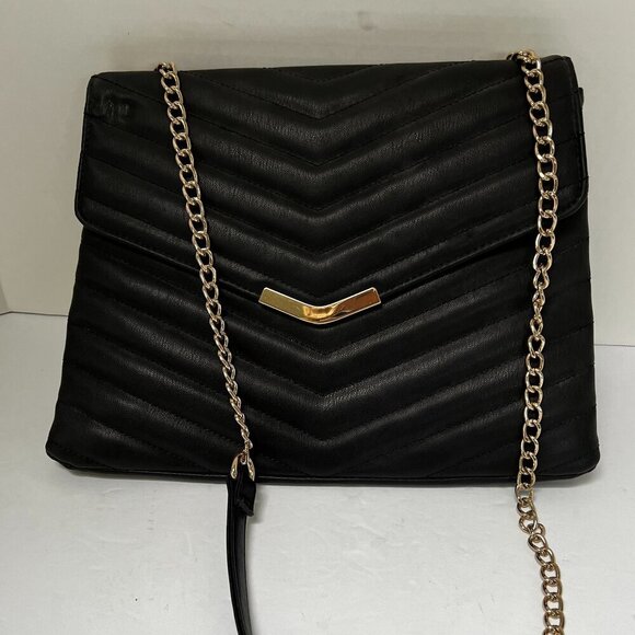 AVON Black Quilted Gold Chain Strap Shoulder Bag Elegant Handbag Purse - Picture 1 of 7